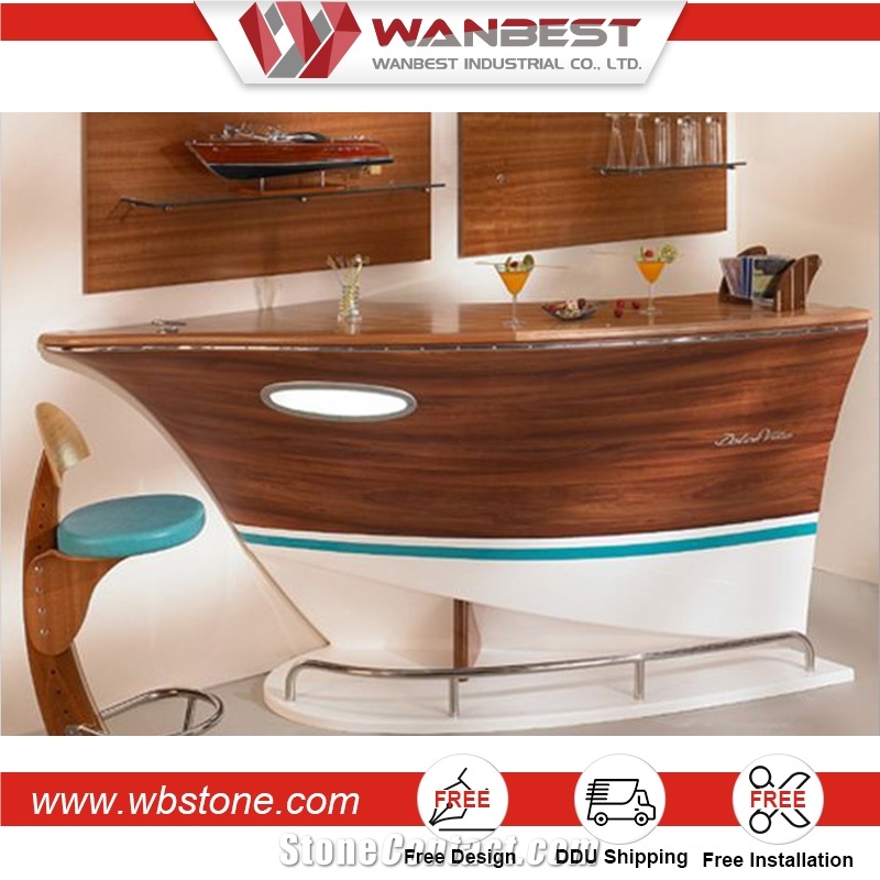 Wanbest Solid Surface Stone Bar Table Boat Shaped Home Bar Custom Bar Accessories