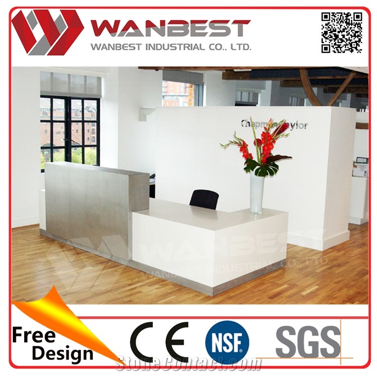 White Solid Surface Company Office Front Reception Desk with Cabinets