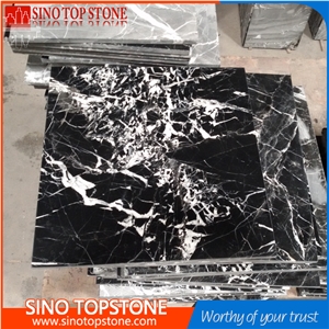 China Black Marble with White Vein Black Marquina Marble Tiles