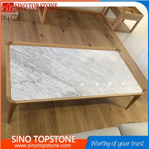 China Carrara White Polished Marble, Square Custom Cut Marble Table Top Design Pattern