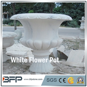 Garden Decorative Natural Stone Hand Carved Flower Pots, White Marble Flower Pots