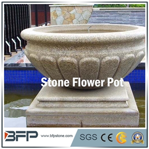 Yellow Granite Round Planter Pots/Gold Yellow Granite Flower Bed/Granite Flower Stand/Stone Exterior Circular Flower Pots/Natural Stone Outdoor Planters/Landscaping Planters/Outdoor Planters