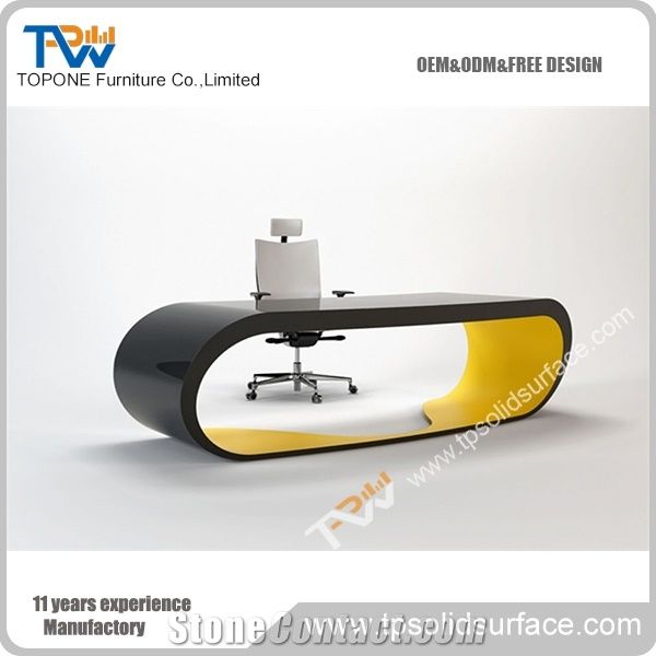 Black And Yellow Color Artificial Marble Stone Google Desk For