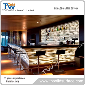 Curved Marble Pattern Led Light Bar Counter Tops for Sale, L Shape Illuminated Acrylic Solid Surface Bar Counter Tops