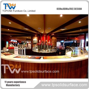 Half Round Wooden Restaurant Bar Counter with Artificial Marble Stone Bar Table Tops for Sale