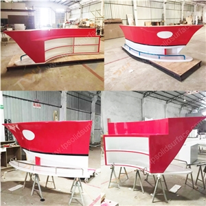 Red Color Boat Shape Artificial Marble Stone Bar Counter with Acrylic Solid Surface Bar Desk Work Tops for Sale