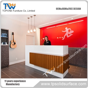 Simple Design Straight White Artificial Marble Stone Front Table Tops/Corian Acrylic Solid Surface Reception Desk Tops Office Stone Furniture for Sale