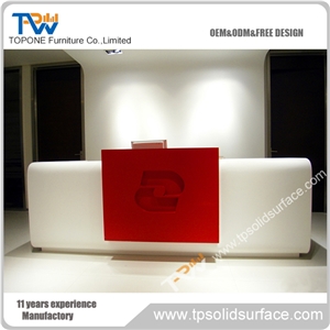 Straight White and Red Color Artificial Marble Stone Front Table Tops for Stone Office Furniture, Acrylic Solid Surface Front Table Tops for Sale