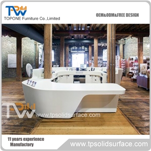 U Shape White Artificial Marble Stone Shopping Mall Reception Counters for Sale, Acrylic Solid Surface Shopping Mall Reception Desk for Shopping Mall Furniture