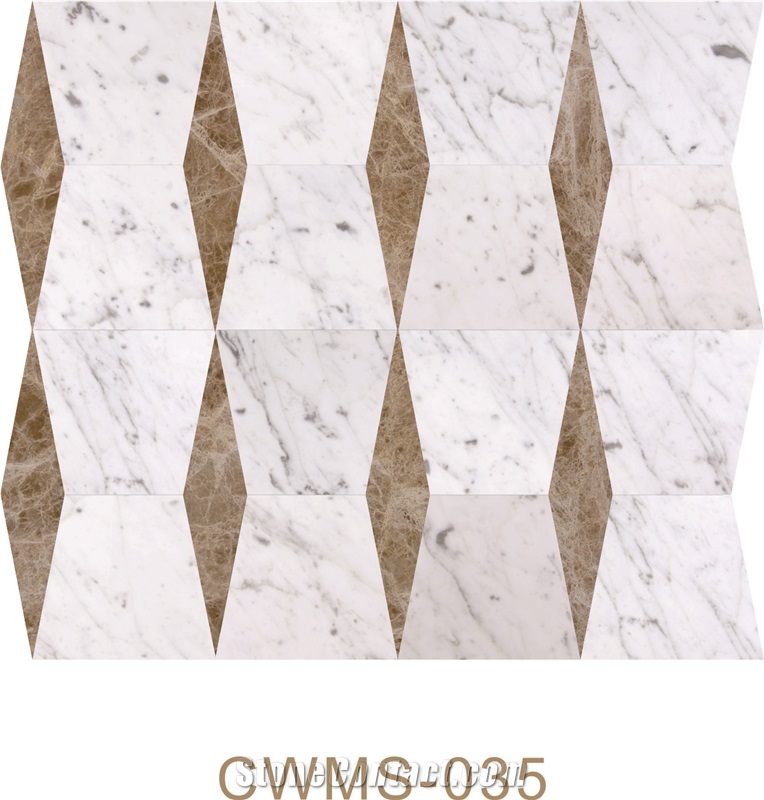 Carrara White/Sivec White+Beige Mosaic Tiles Pofung Marble