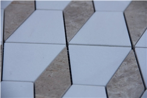 Carrara White/Sivec White+Beige Mosaic Tiles Pofung Marble