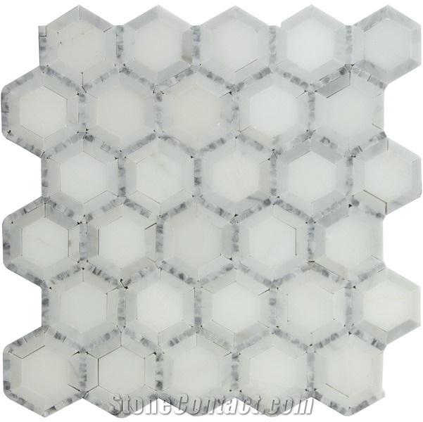 Carrara White with Sivec White Hexagon W/Samll Dots Mosaic Pofung Marble,Italian Natural Marble,Good Choice for Wall & Floor Covering