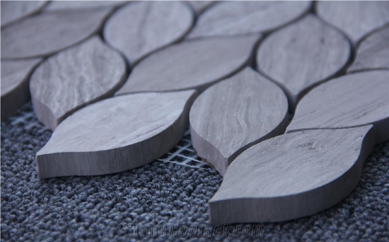 Grey Wood Leaf Shape Mosaic Tiles Pofung Marble