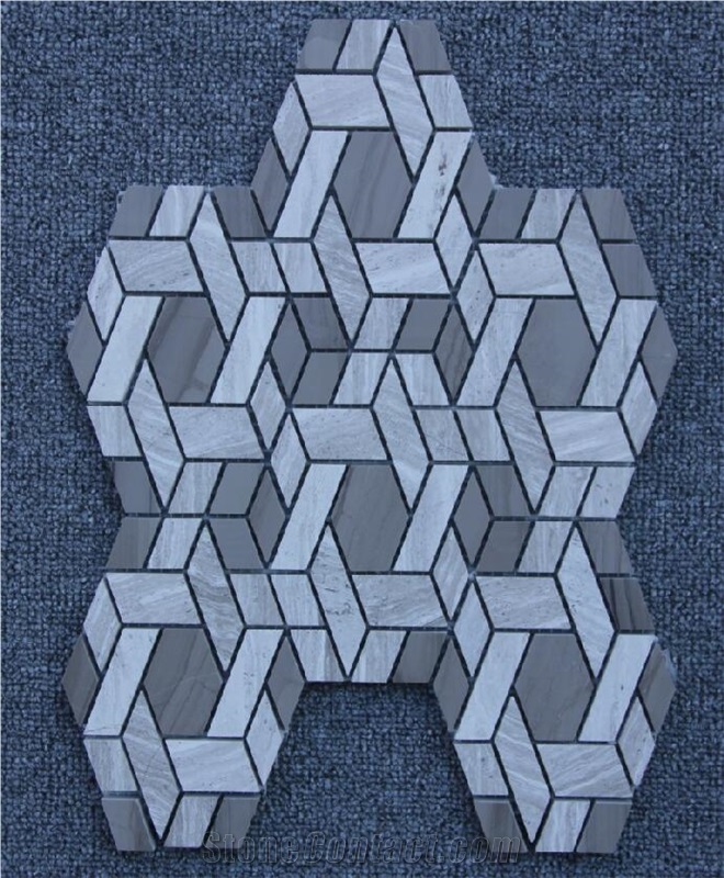 Mosaic Grey Wood+Beige X Shape Tiles Pofung Marble