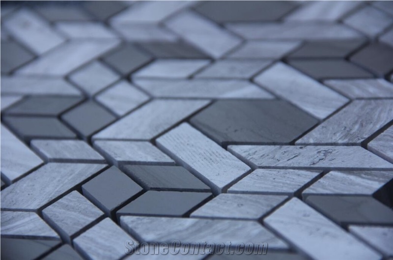 Mosaic Grey Wood+Beige X Shape Tiles Pofung Marble
