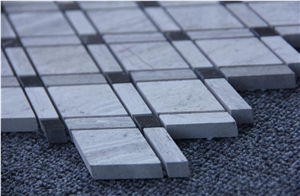 Mosaic Silver Wood with Black Dots Tiles Pofung Marble