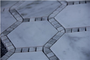 Natural Marble Carrara White Hexagon with Long Stirp/Small Dot Mosaic Tiles