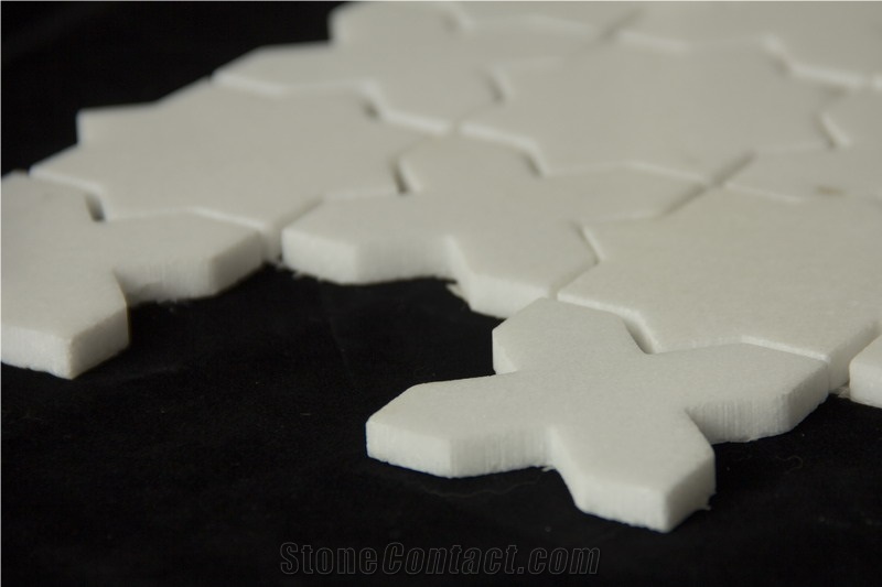 Sivec White Waterject Flower/Snowflake Shape Mosaic Pofung Marble