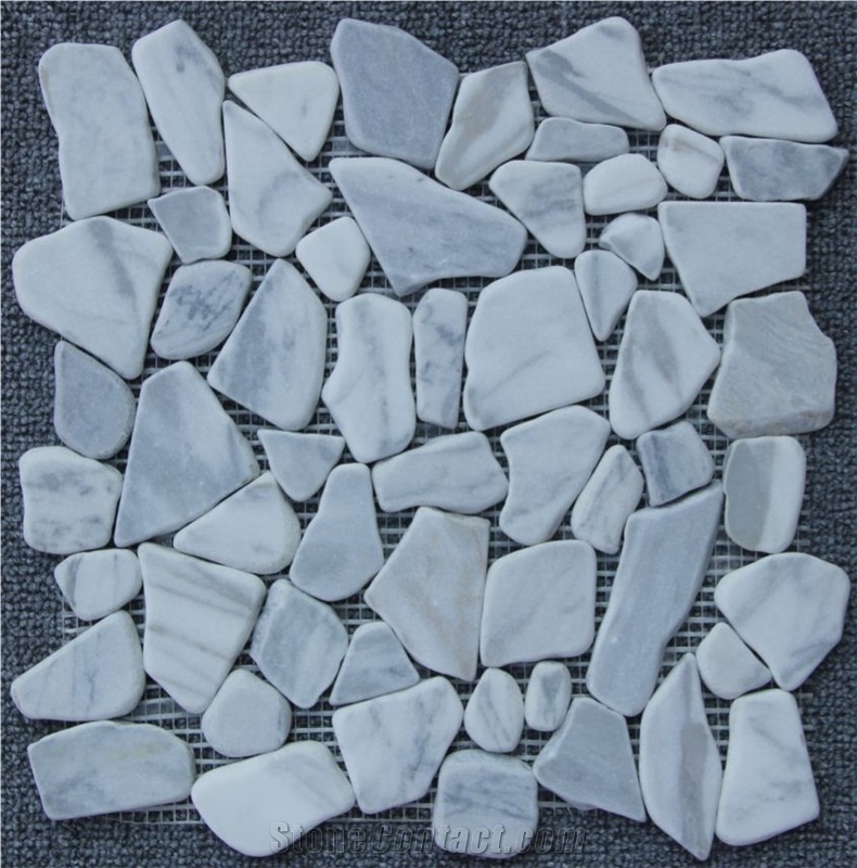 Venato Carrara River Rocks Pebble Mosaic Tiles Tumbled Pofung Marble