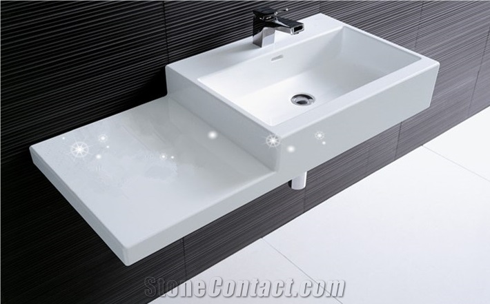 Quartz Stone Engineered Solid Surface Pure White Snow Mirror Glass Sinks & Basins
