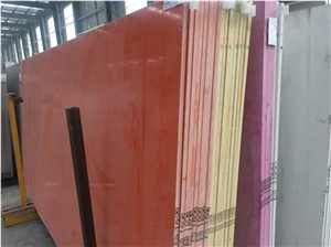 Quartz Stone Slabs Engineered Walling Flooring and Tiles Solid Surface Glass Marble Red Colors in Shandong Province