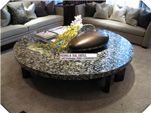 Round Shape Of Black Mop Shell Mosaic Tabletops,White Mop Shell,Abalone,Pen Shell,Brown Mop