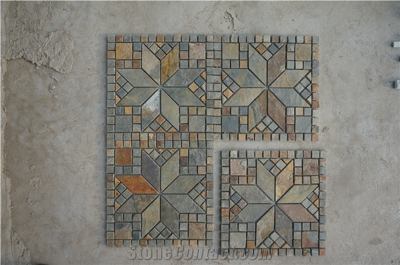 Rusty Natural Slate Mosaic,High Quality Slate Mosaic for Inside or Outside Decoration