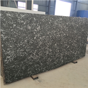 Chinese Black Artificial Engineered Quartz Stone Slabs & Tiles