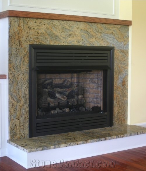 Amarelo Jaguar Granite Flat Polished Edges Fireplace Surround