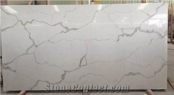 Calacatta White Quartz Stone Slabs & Tiles, Engineered Stone