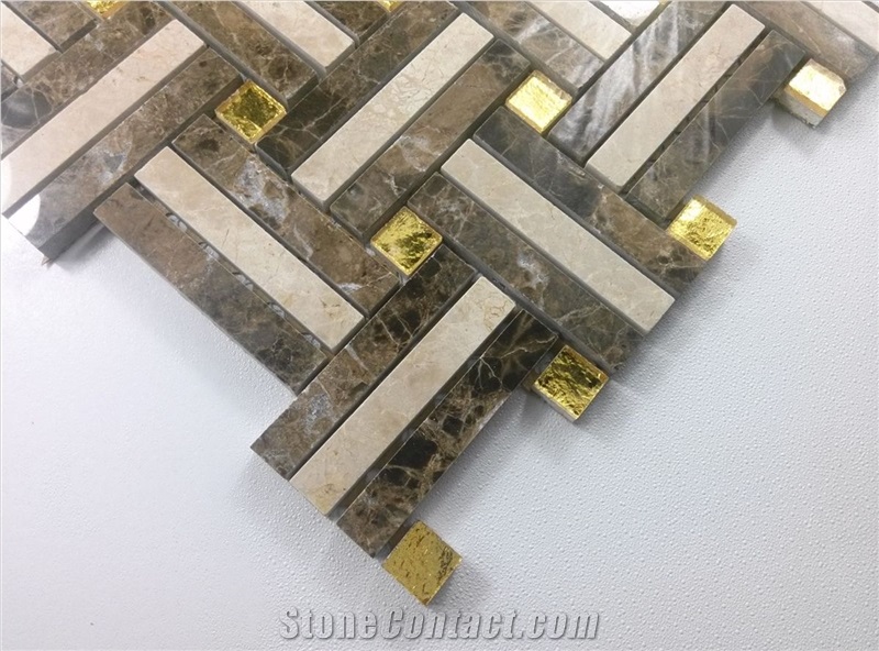 Dark Emperador Strip Mix Glass Mosaic Tile