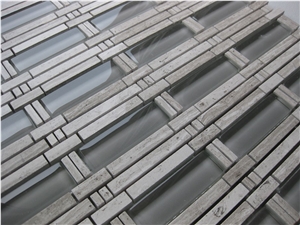 Light Wood Marble Mix Grey Crystal Glass Mosaic Tile