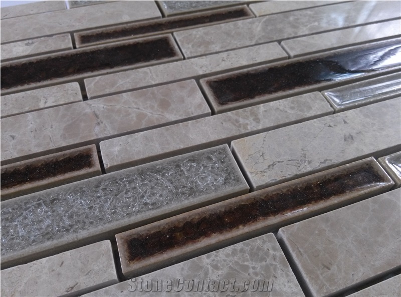 Marble Crackle Ceramic Glass Mosaic Mesh Mounted Tile