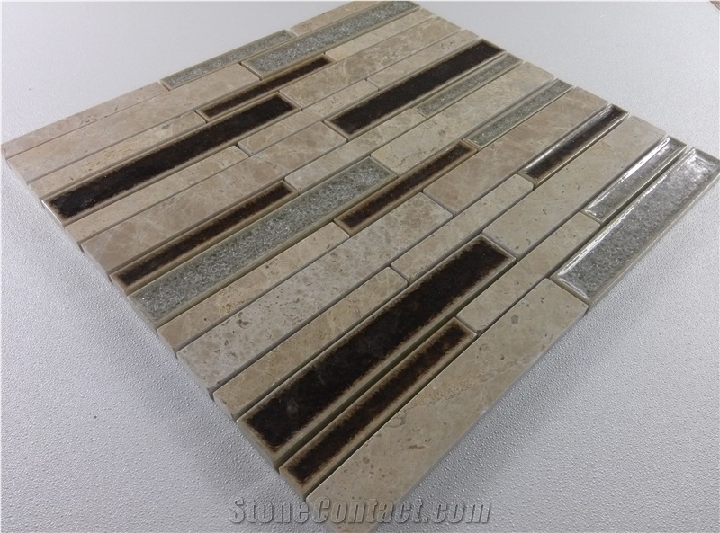 Marble Crackle Ceramic Glass Mosaic Mesh Mounted Tile