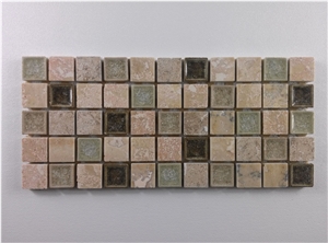 Mesh Mounted Travertine Mosaic Mix Ceramic Crackle Glass Mosaic Tile