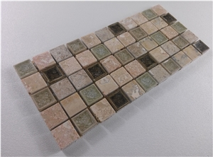 Square Travertine Mix Crackle Glass Ceramic Mosaic Tile