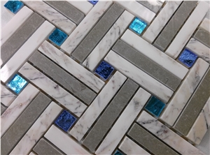 White Marble Mix Shinny Glass Mosaic Tile