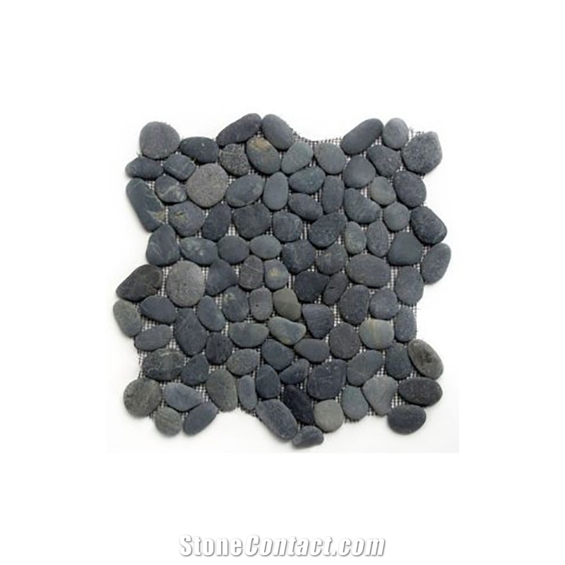 Black Pebble Stone Mosaic on Mesh Tiles for Floors & Walls