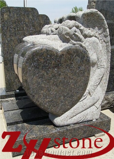 Good Quality American Style Angle with Heart Blue Hawaii/ Chinese Blue Hawaii Granite Upright Monuments/ Headstones/ Angel Monuments/ Single Monuments/ Heart Tombstones