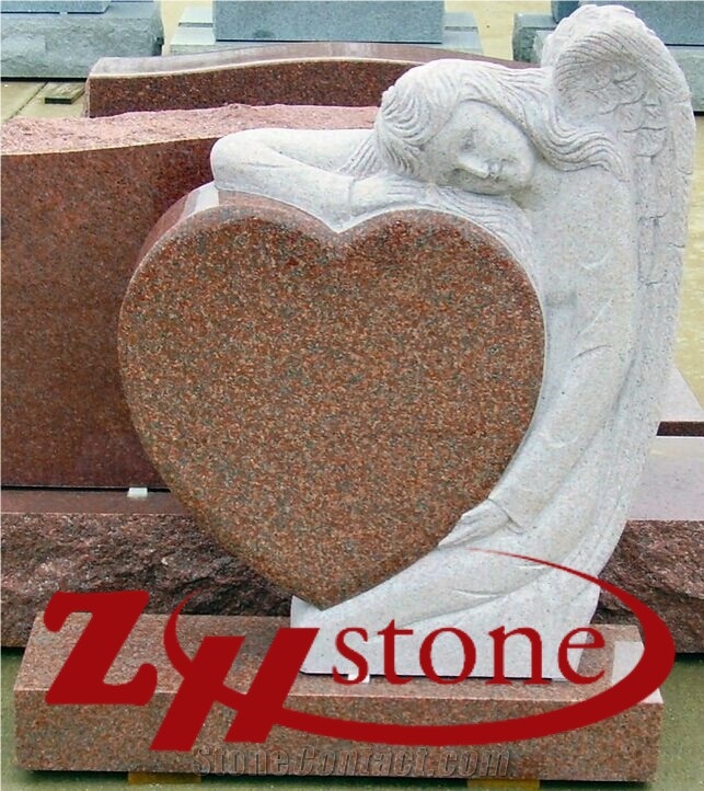 Good Quality American Style Angle with Heart Blue Hawaii/ Chinese Blue Hawaii Granite Upright Monuments/ Headstones/ Angel Monuments/ Single Monuments/ Heart Tombstones