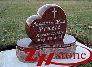 Good Quality Heart Shaped Imperial Red/ Indian Red Granite Tombstone Design/ Western Style Monuments/ Upright Monuments/ Western Style Tombstones/ Heart Tombstones