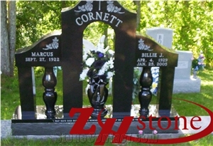 Good Quality Plished American Style Arch Style Jet Black/ Shanxi Black/ Absolute Black Granite Tombstone Design/ Western Style Monuments/ Upright Monuments/ Headstones/ Monument Design