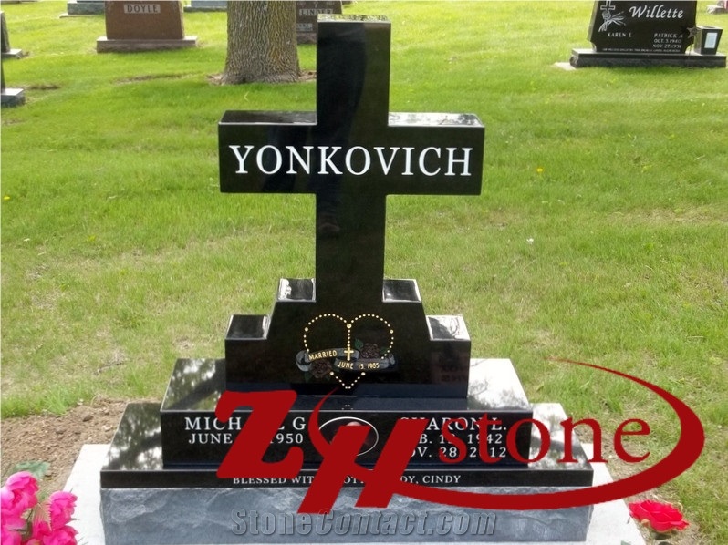 Own Factory Good Quality Polished Cross Design Shanxi Black/ China Black/ Absolute Black Granite Tombstone Design/ Western Style Monuments/ Upright Monuments/ Cross Tombstones/ Gravestone
