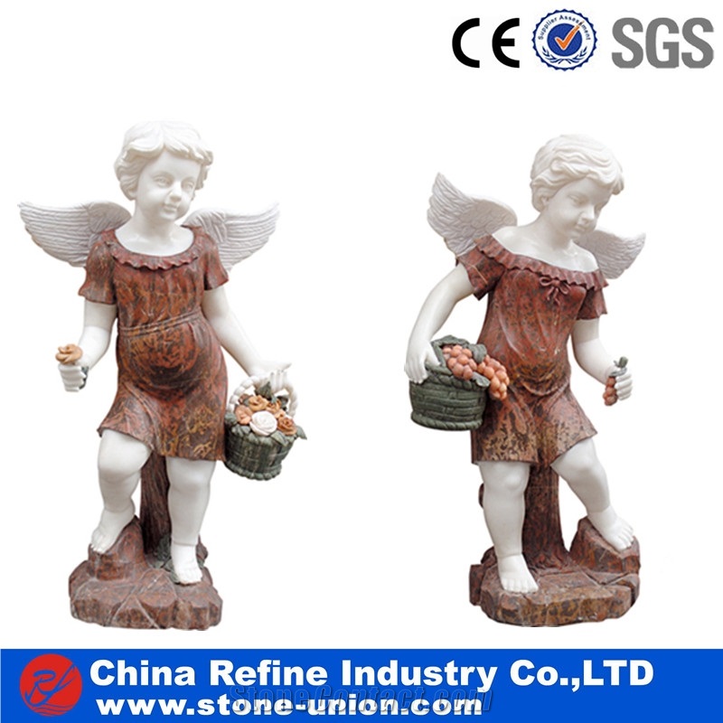 Beige Limestone Angel Statue, a Couple Angel Carved from Chinese Factory , Human Marble Sculpture