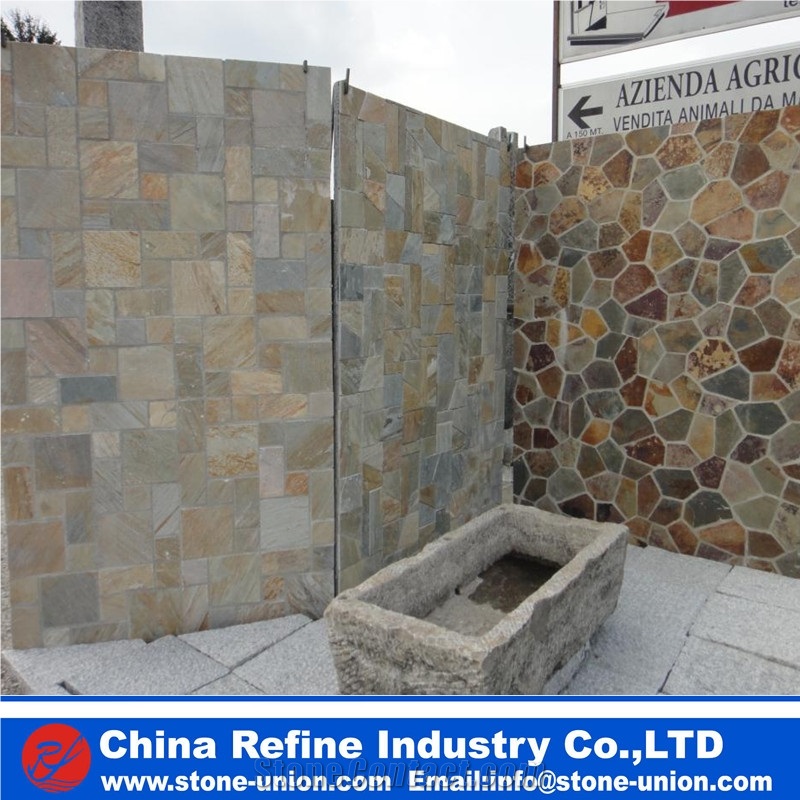 China Rusty Slate for Wall Cladding at Factory Price, Rusty Culture Slate Veneer Stone,Home Exterior Wall Decorated Multi Color Slate Paving Covering Cladding Panel,Corner Stone,Ledge Stone