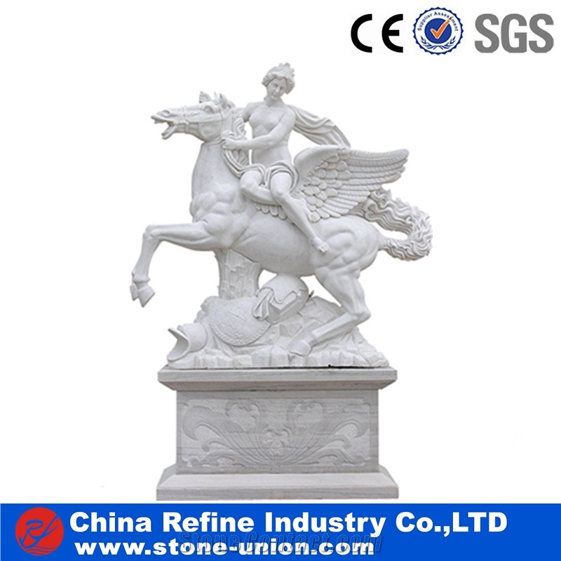 Religious Marble Statue , Horse Church Decorated Statue , Outdoor Sculpture Carving Stone