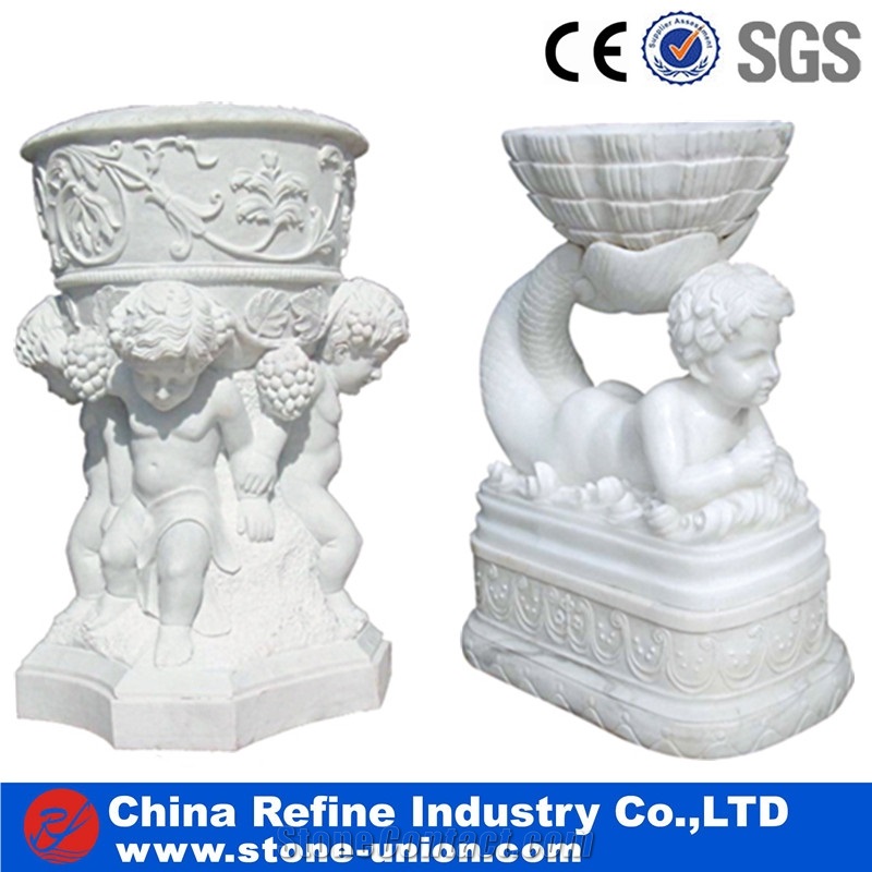 Small Cubid White Marble Statue, Pure White Natural Marble Stone Handcraft , Children Marble Statue