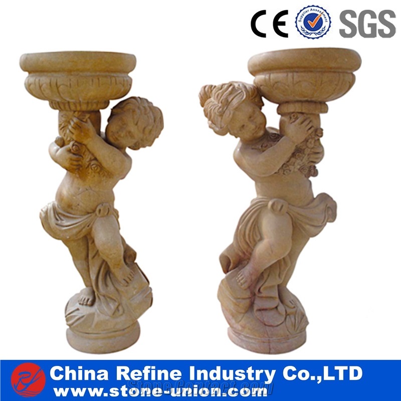 Yellow Handcraft Marble Sculpture, Landscaping Marble Carving Stone , Premium Marble Human Children Statue