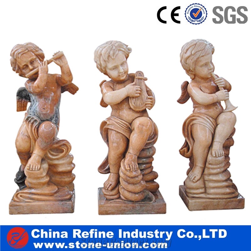 Yellow Handcraft Marble Sculpture, Landscaping Marble Carving Stone , Premium Marble Human Children Statue