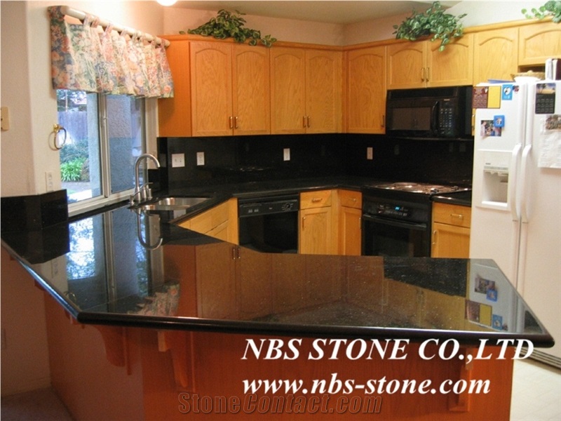 Black Galaxy Granite Polished Countertop,Kitchen Tops Project,Building Material